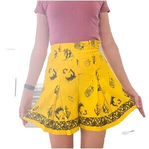 Vintage 90s Japanese SIZE 0 Nautical Preppy High Waisted Pleated Shorts Yellow